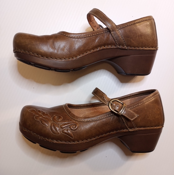 Dansko Brown Savanna Embossed Leather Mary Jaine Comfort Clogs Sz 39 - Picture 6 of 11